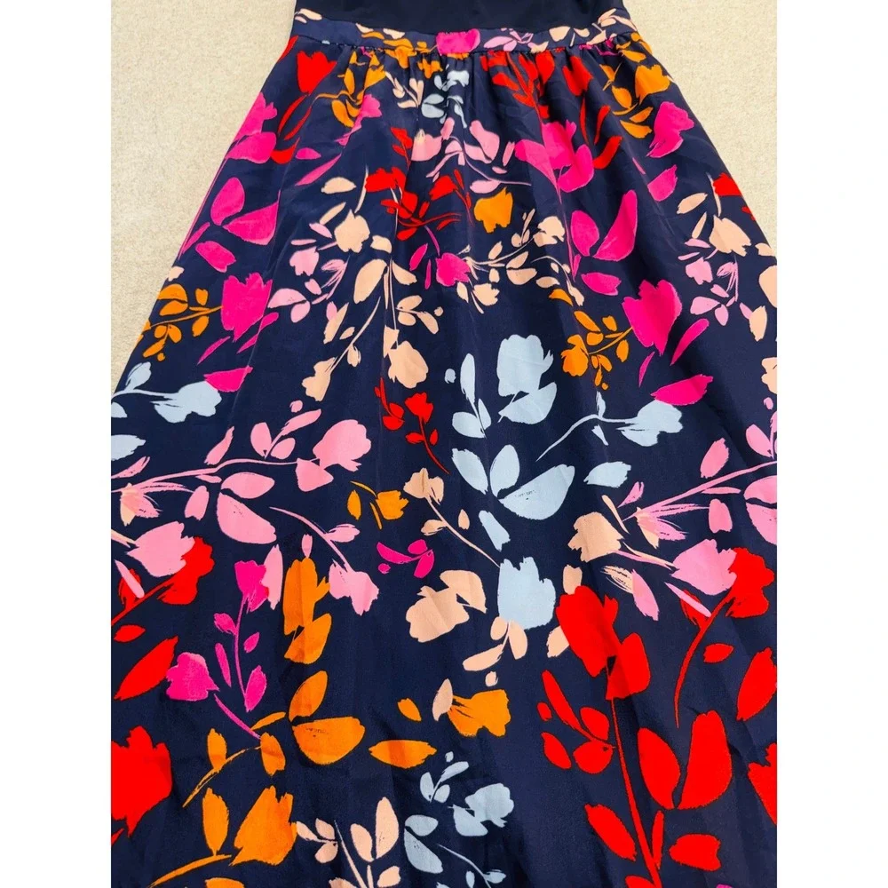 Vince Camuto Maxi Dress Womens 8 Navy Blue Floral‎ Halter Neck Keyhole Summer